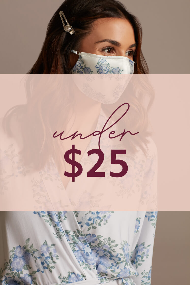 woman in mask and robe with under $25 overlay