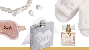 collection of assorted gifts for brides and bridesmaids