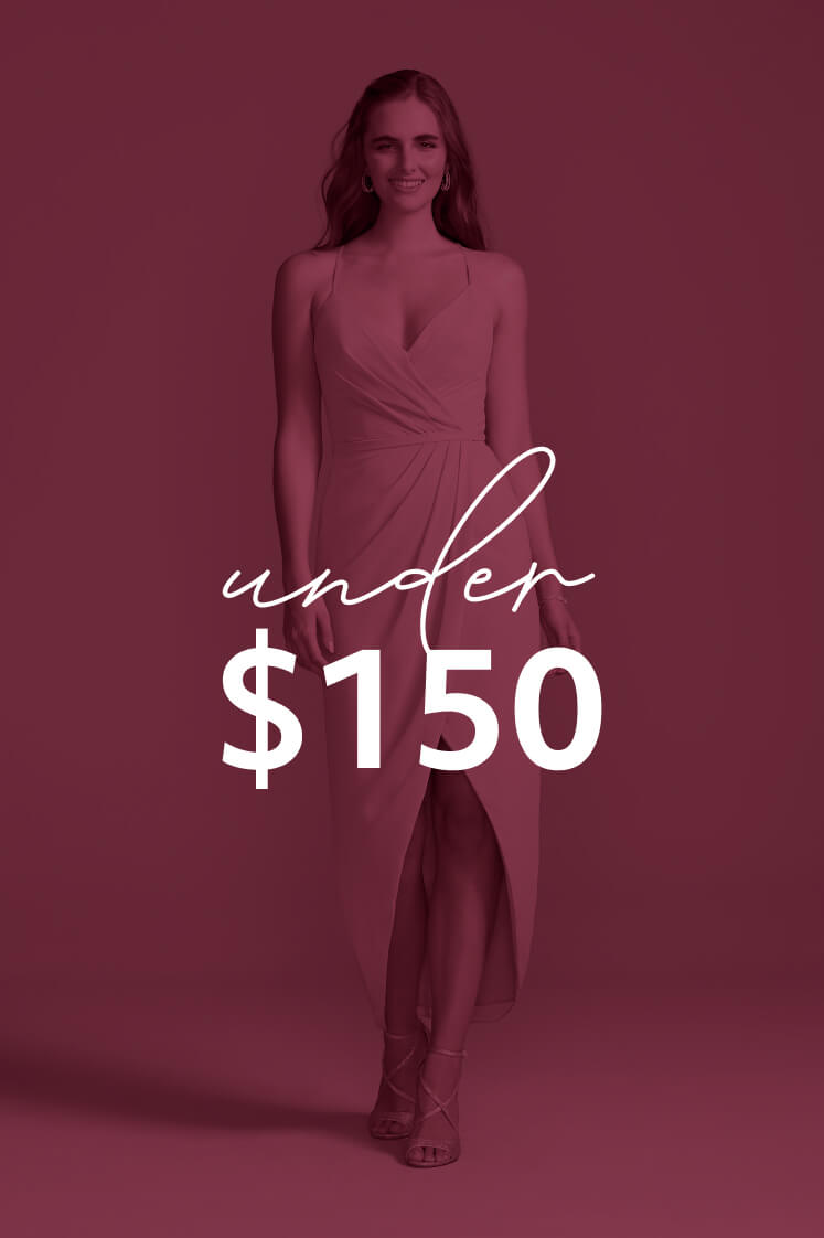 woman in dress with under $150 overlay