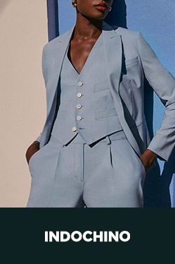 woman in blue Indochino suit